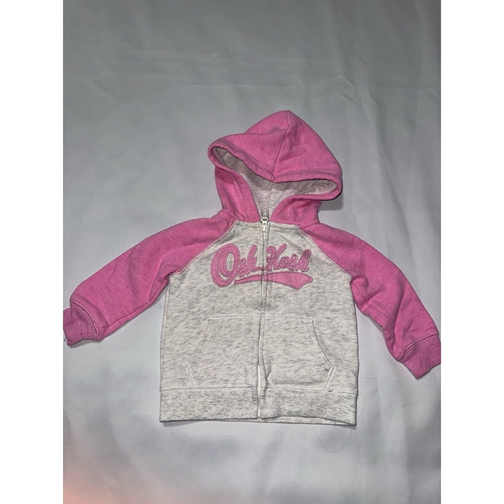 OshKosh B'gosh Baby Girls Zip Hoodie Pink Gray Size 9-12 Months Logo Sweatshirt - Picture 1 of 3